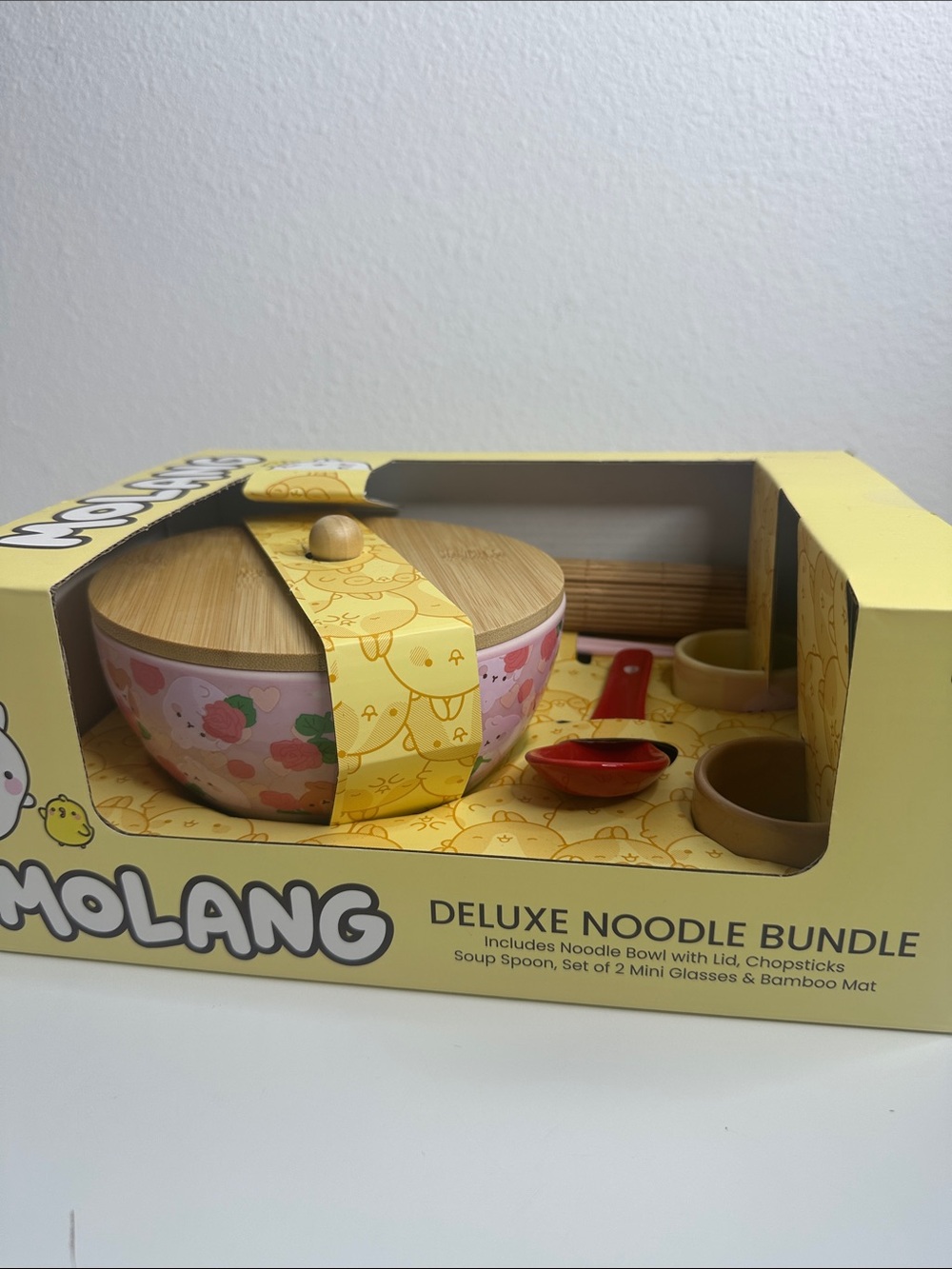 Deluxe Noodle Bowl Set in Pink with Bamboo Lid